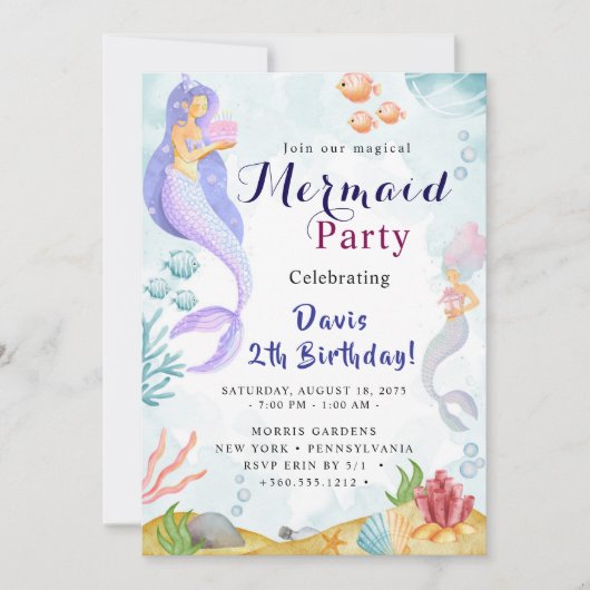 Mermaid Birthday Bash 招待状 (正面)