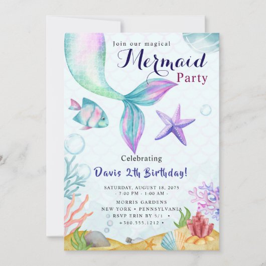 Mermaid Birthday Bash 招待状 (正面)