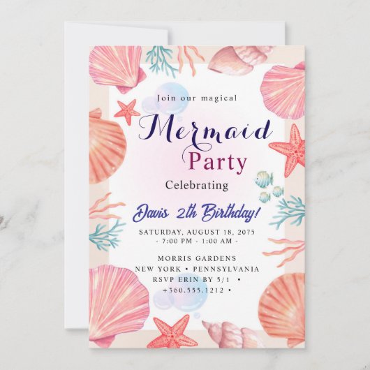 Mermaid Birthday Bash 招待状 (正面)