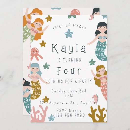 Mermaid Birthday Invitation 招待状 (正面/裏面)