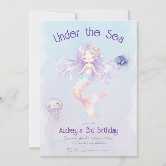 Mermaid Birthday Invitation 招待状 (正面)