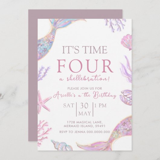 Mermaid Birthday Invitation 招待状 (正面/裏面)