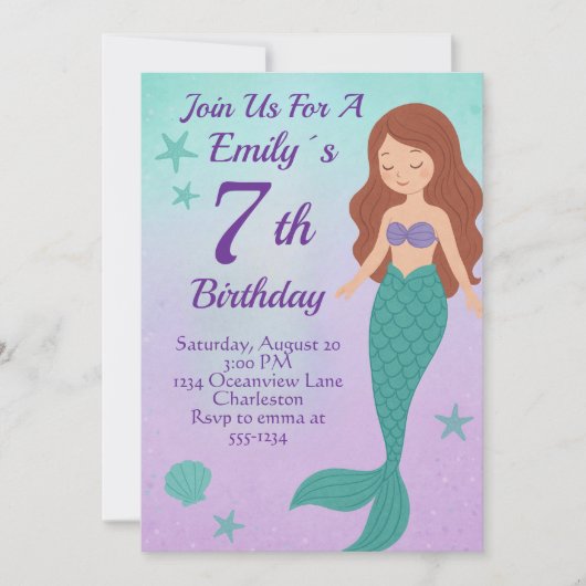 Mermaid Birthday Invitation 招待状 (正面)