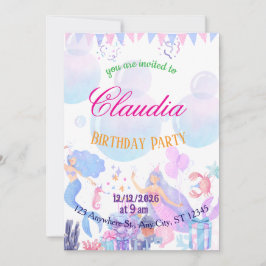 Mermaid Birthday Invitation for Kids サンキューカード