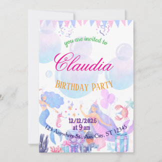 Mermaid Birthday Invitation for Kids サンキューカード