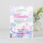 Mermaid Birthday Invitation for Kids サンキューカード (スタンド正面)