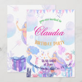 Mermaid Birthday Invitation for Kids サンキューカード (正面/裏面)