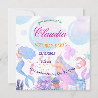 Mermaid Birthday Invitation for Kids 招待状