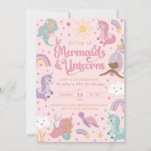Mermaid Birthday Invitation Four - Cute Pink 招待状 (正面)