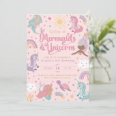 Mermaid Birthday Invitation Four - Cute Pink 招待状 (スタンド正面)