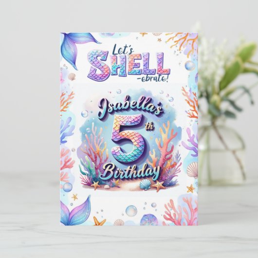 Mermaid Birthday Invitation Personalized Name Age 招待状 (スタンド正面)