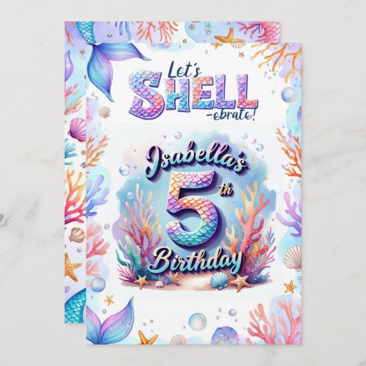 Mermaid Birthday Invitation Personalized  Name Age 招待状 (正面/裏面)