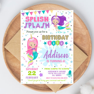 Mermaid Birthday Invitation Splish Splash Invite 招待状