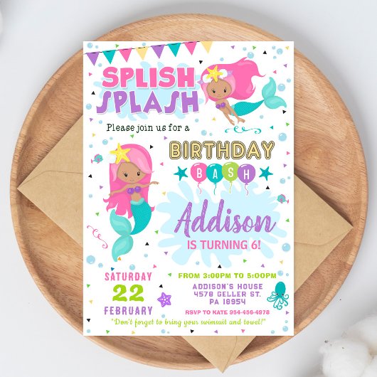 Mermaid Birthday Invitation Splish Splash Invite 招待状