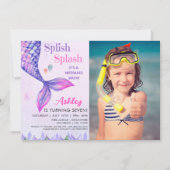 Mermaid Birthday Invitation with Photo for Girls 招待状 (正面)