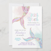 mermaid birthday, mermaid party invite, girls  招待状 (正面)