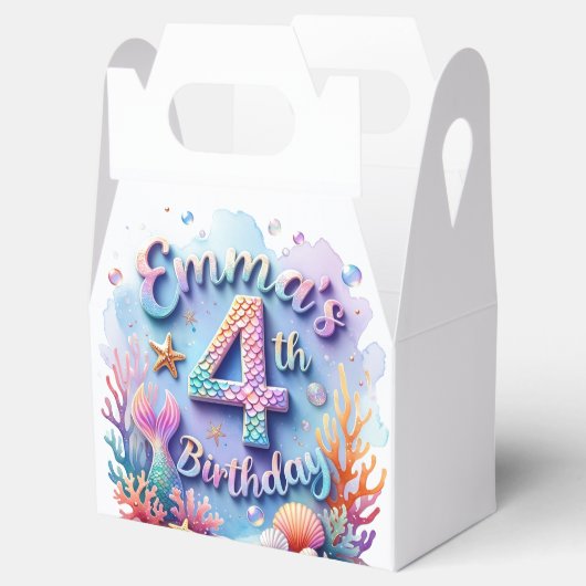 Mermaid Birthday Party Custom Name & Age Emma 4 フェイバーボックス (オープン)