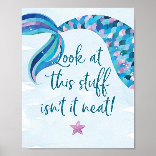 Mermaid Birthday Party Decorations Sign ポスター (正面)