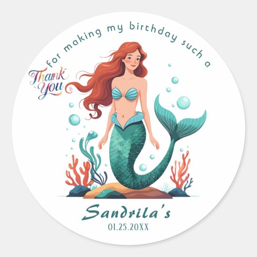 Mermaid  Birthday Party der The Sea Mermaid  ラウンドシール (正面)