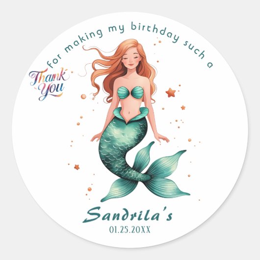 Mermaid  Birthday Party der The Sea Mermaid  ラウンドシール (正面)