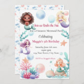 Mermaid Birthday Party Invitation for Girls 招待状 (正面/裏面)