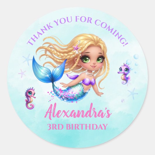 Mermaid Birthday Party - Under the Sea Splish spla ラウンドシール (正面)