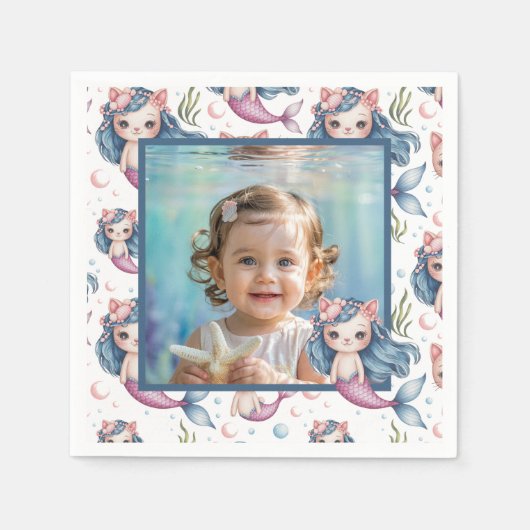 Mermaid Birthday Photo Personalized スタンダードカクテルナプキン (正面)