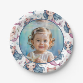 Mermaid Birthday Photo Personalized ペーパープレート