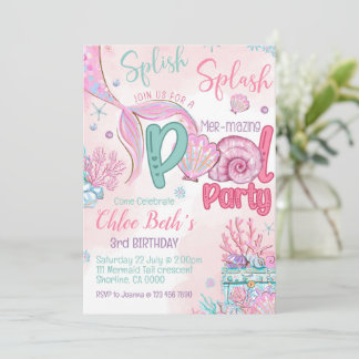 Mermaid Birthday Pool Party Invitation 招待状