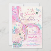 Mermaid Birthday Save the Date 招待状 (正面)