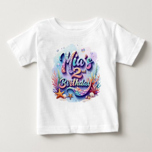 Mermaid Birthday T-Shirt – Personalized Name & Age ベビーTシャツ (正面)