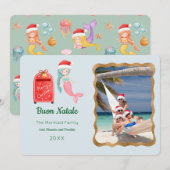 Mermaid Buon Nataleフォトグリーティングカード 招待状 (正面/裏面)