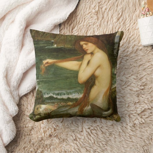 Mermaid by John William Waterhouse クッション (ブランケット)