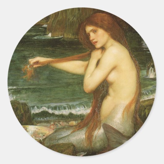 Mermaid by John William Waterhouse ラウンドシール (正面)