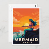 Mermaid Canada Fantasy Sunset Vintage Style ポストカード (正面/裏面)
