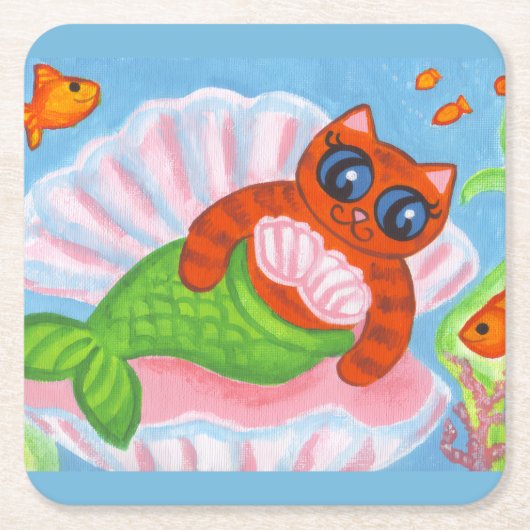 Mermaid Cat Coasters スクエアペーパーコースター (正面)