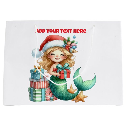 Mermaid Christmas Large Gift Bag – Personalized ラージペーパーバッグ (正面)