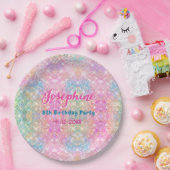 Mermaid colorful iridescent birthday custom ペーパープレート (パーティー)