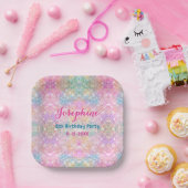 Mermaid colorful iridescent birthday custom square ペーパープレート (パーティー)