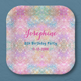 Mermaid colorful iridescent birthday custom square ペーパープレート
