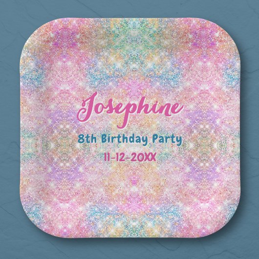 Mermaid colorful iridescent birthday custom square ペーパープレート