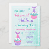 Mermaid Cupcake Birthday Invitation Mermaid Party 招待状 (正面/裏面)