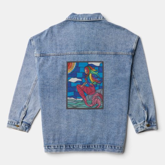 Mermaid Denim Jacket Stained Glass Style Artwork デニムジャケット (裏面)