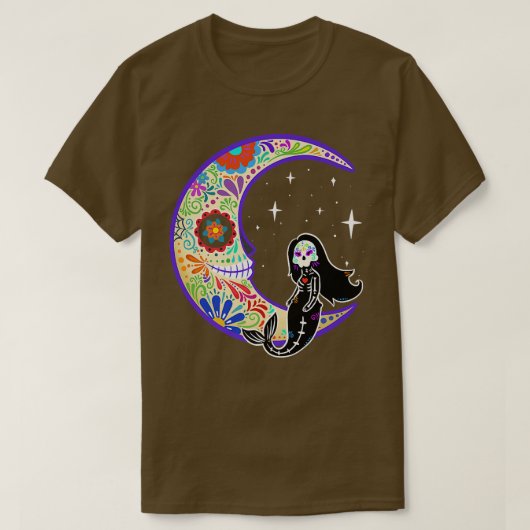 Mermaid Dia de Los Muertos Skeleton  Tシャツ (デザイン正面)