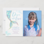 Mermaid Dive Into Five 5th Birthday Party Photo 招待状 (正面)