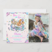 Mermaid Dive Into Five 5th Birthday Party Photo 招待状 (正面)