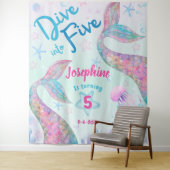 Mermaid dive into five 5th birthday welcome large タペストリー (インサイチュ)