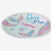 Mermaid dive into five birthday watercolor round ペーパープレート (アングル)