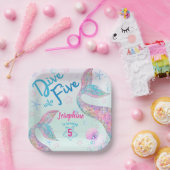 Mermaid dive into five birthday watercolor square ペーパープレート (パーティー)