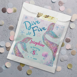 Mermaid dive into five fifth birthday watercolor フェイバーバッグ